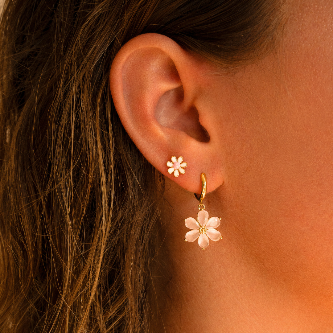 Earrings shining flower pastel pink