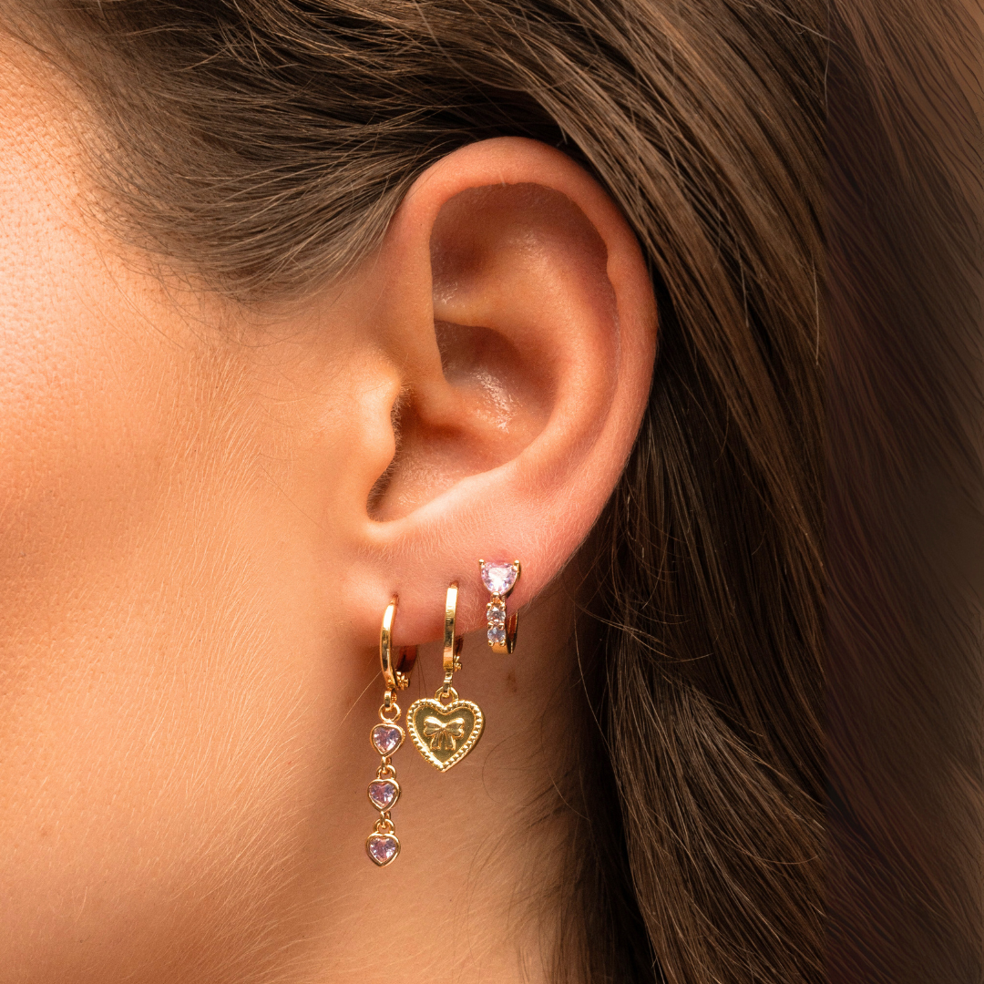 Diamond heart hoops roze