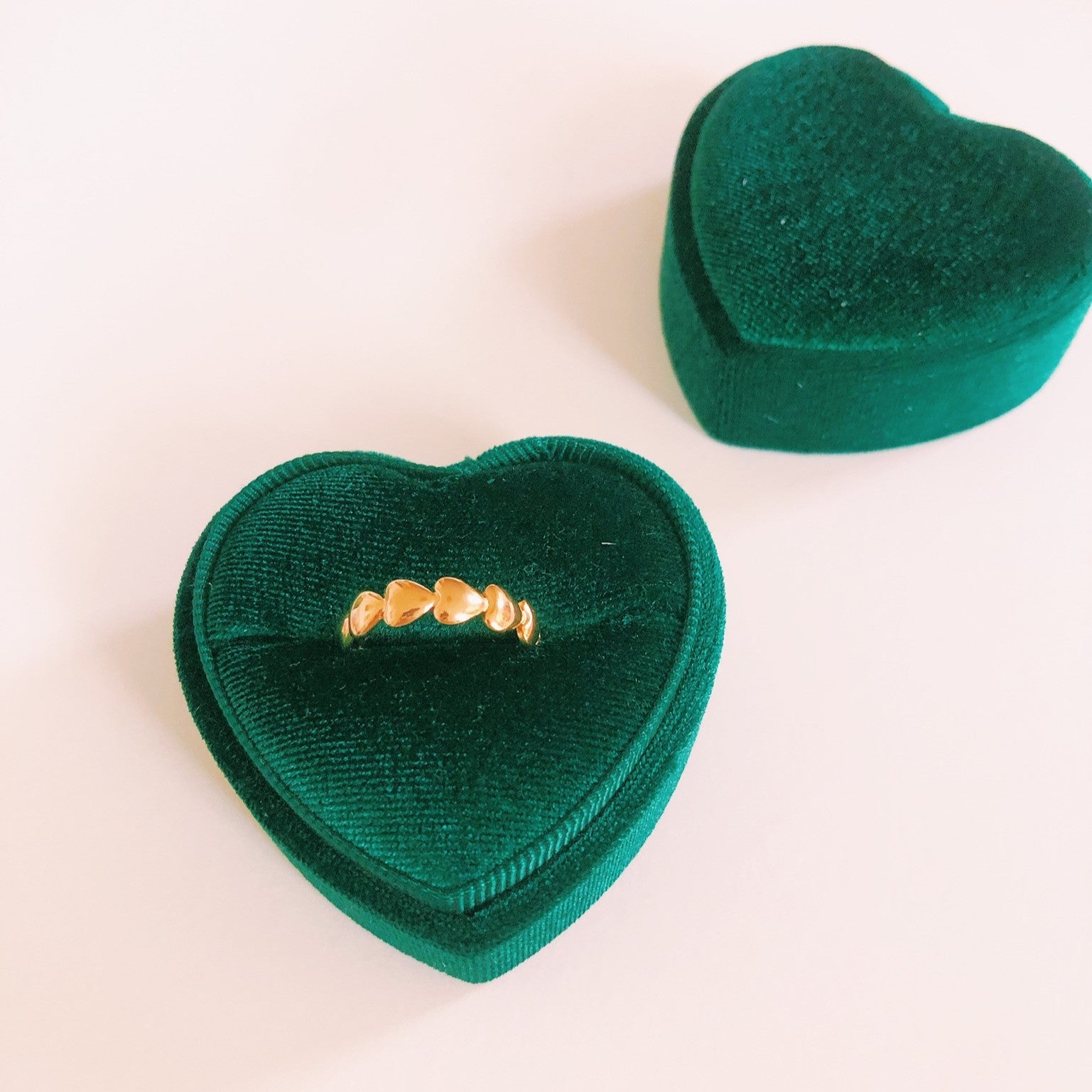 Velvet ringdoosje hart groen