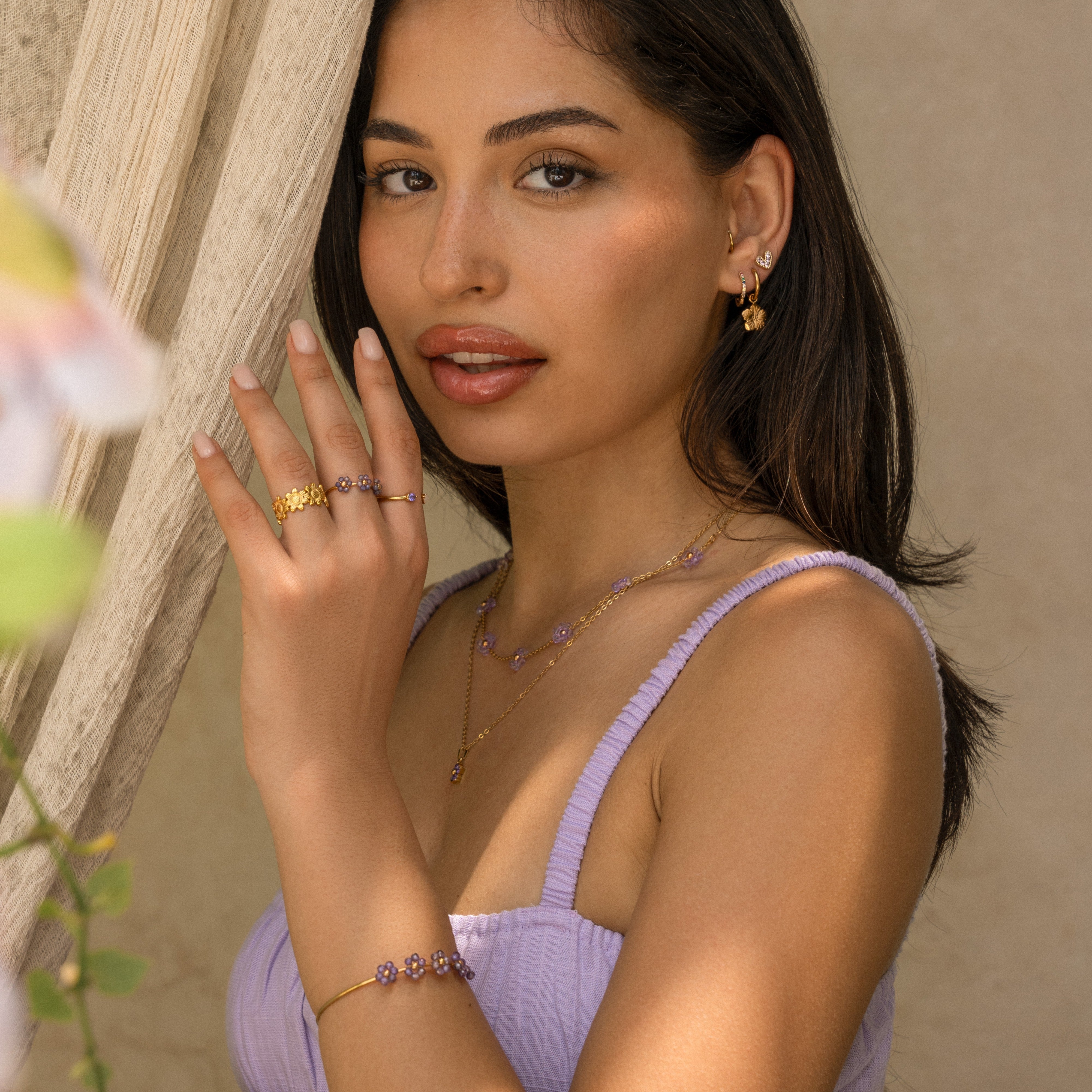 Bangle fleurie paars