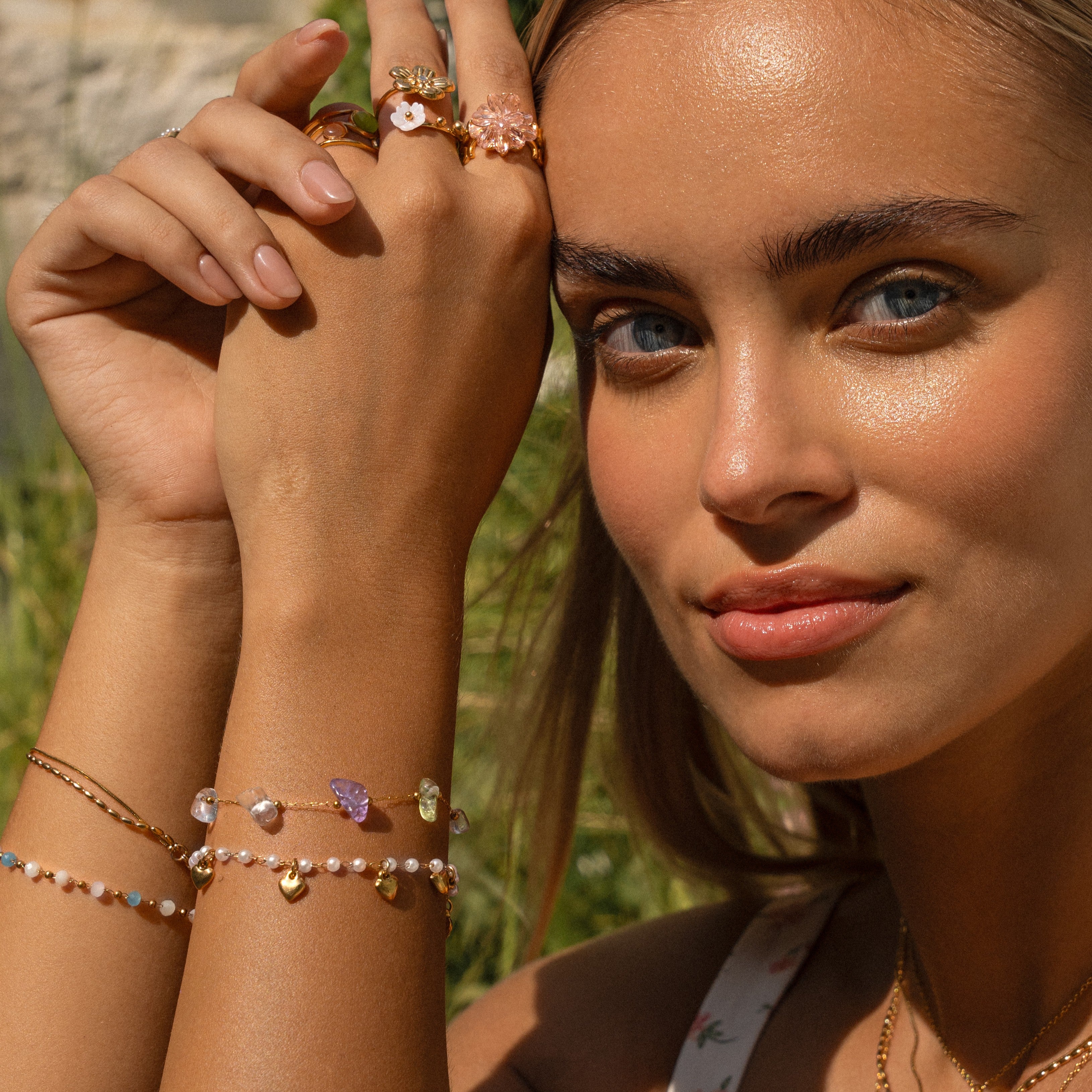 Bracelet pearls & hearts