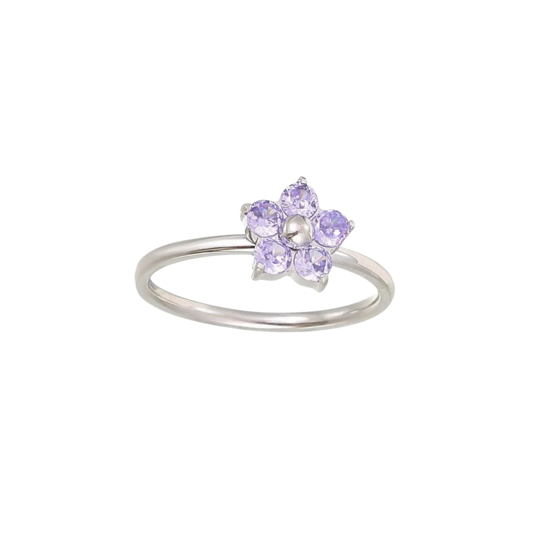 Ring crystal flower purple
