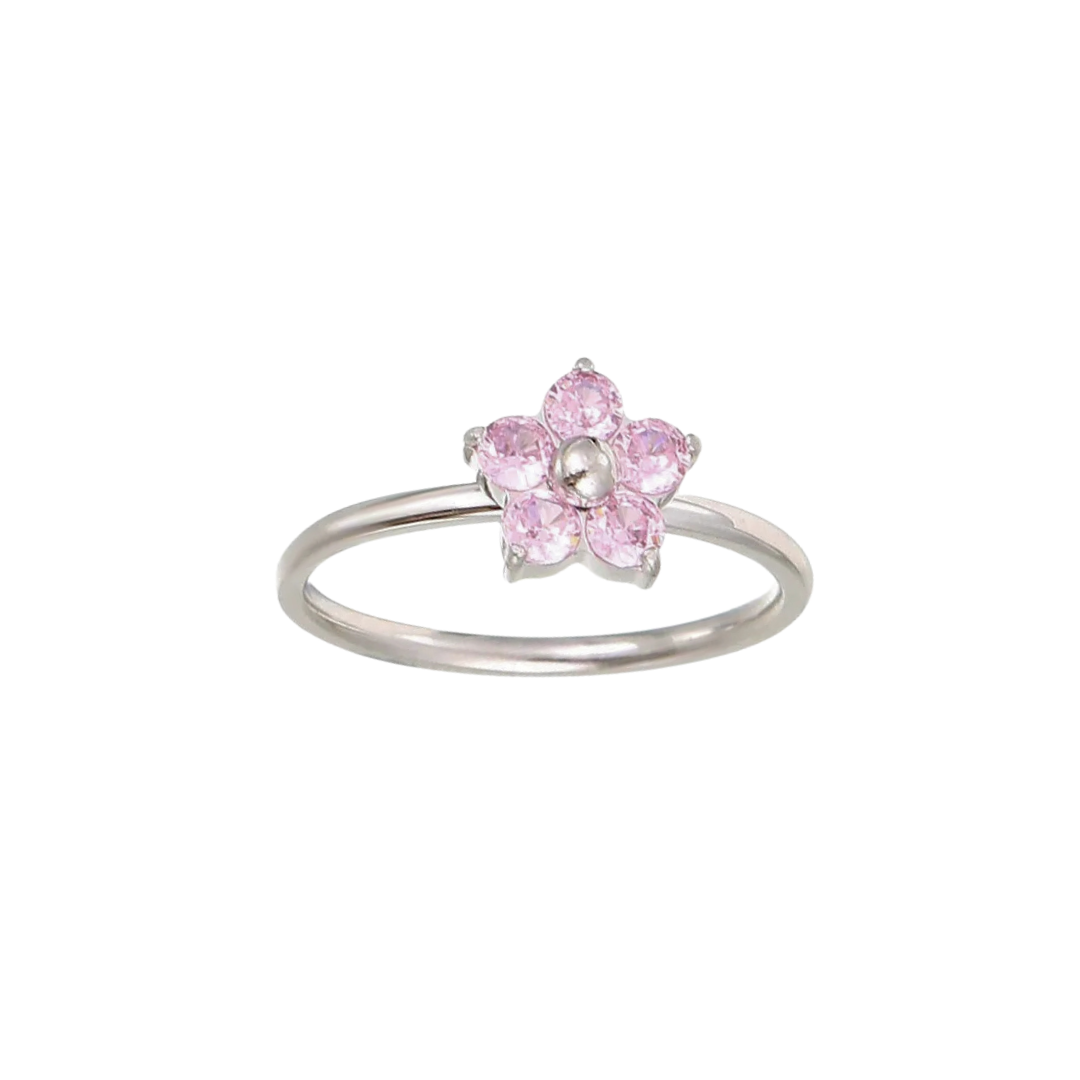 Ring crystal flower pink