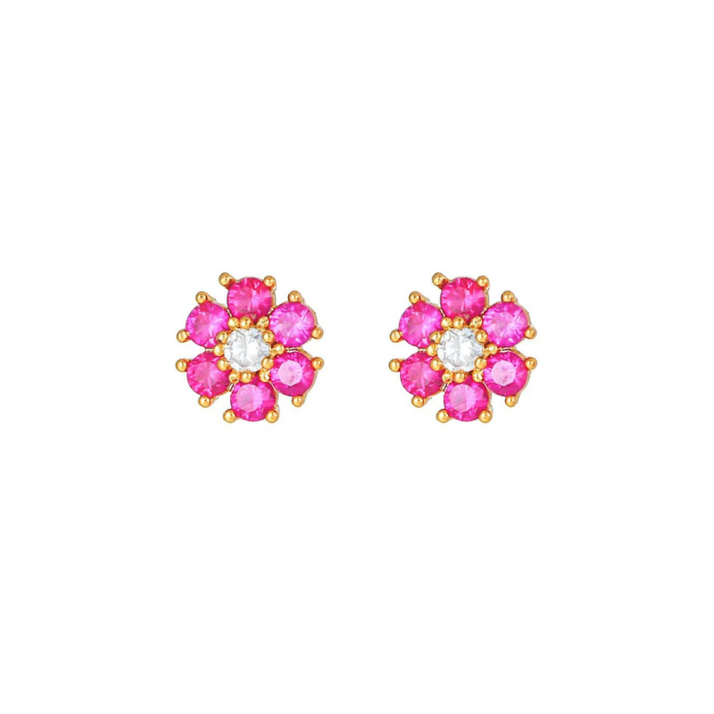 Diamond flower studs roze