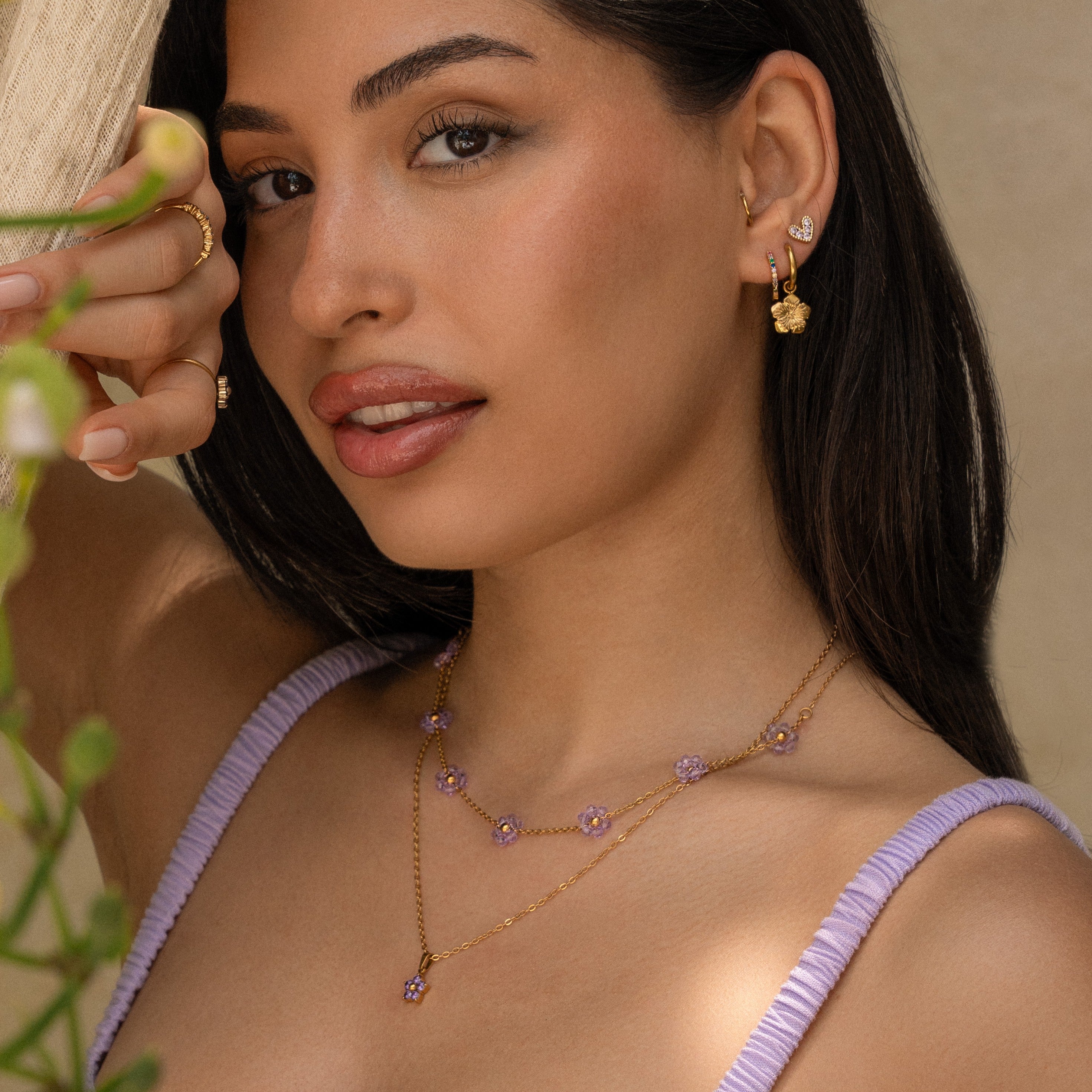 Diamond heart studs paars