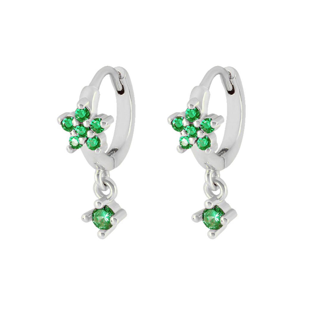 Flower drop hoops green