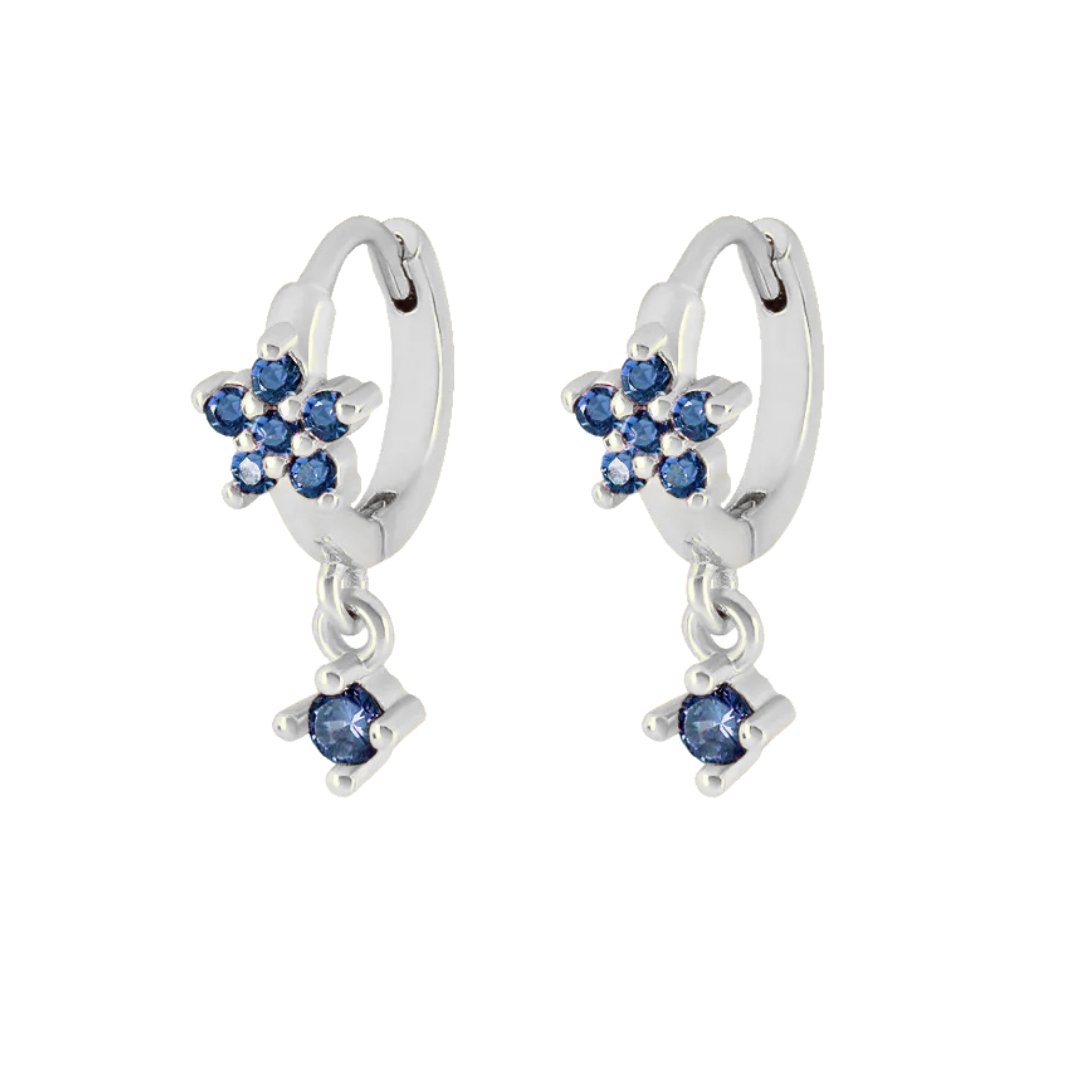 Flower drop hoops blue