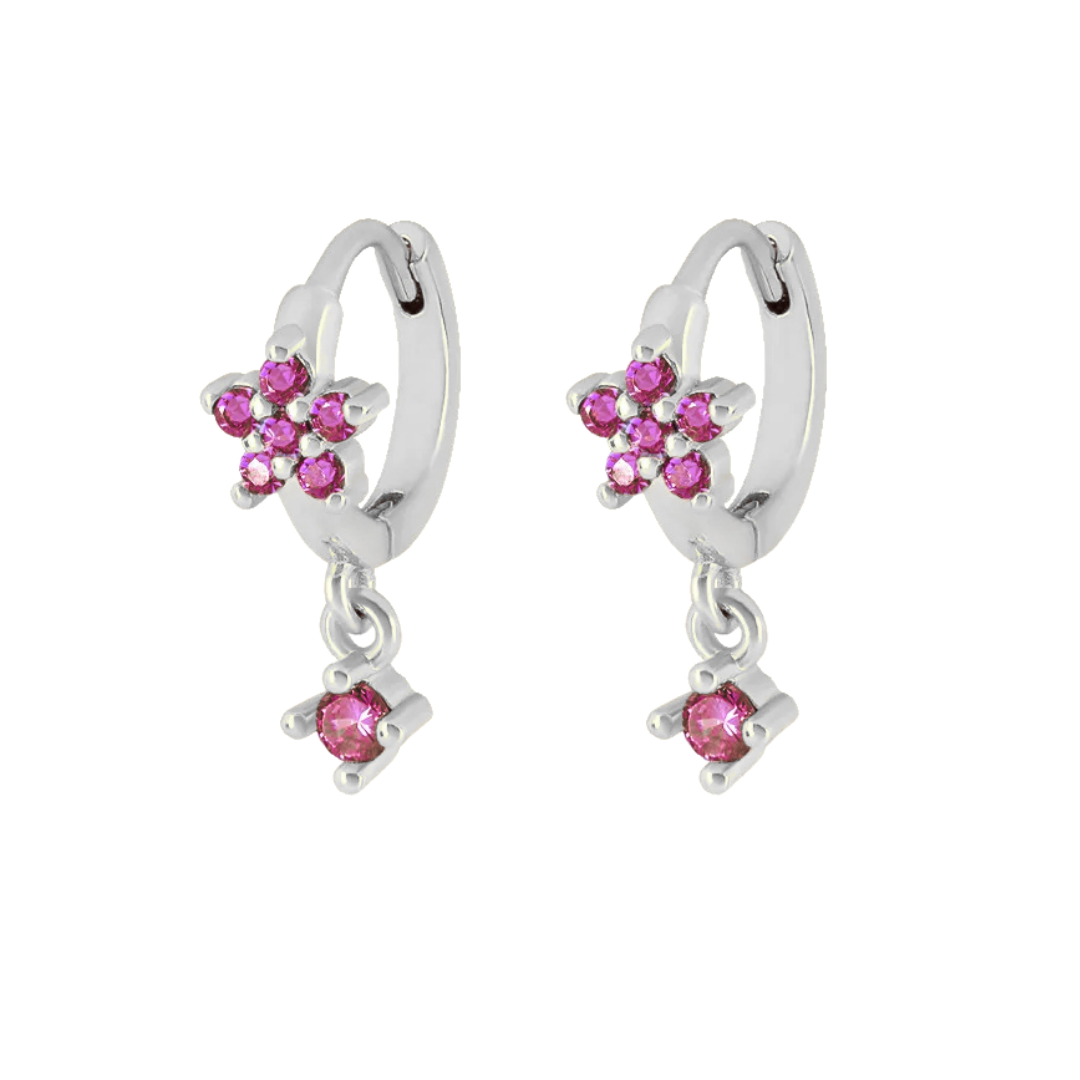 Flower drop hoops pink