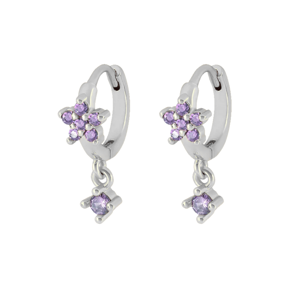 Flower drop hoops purple