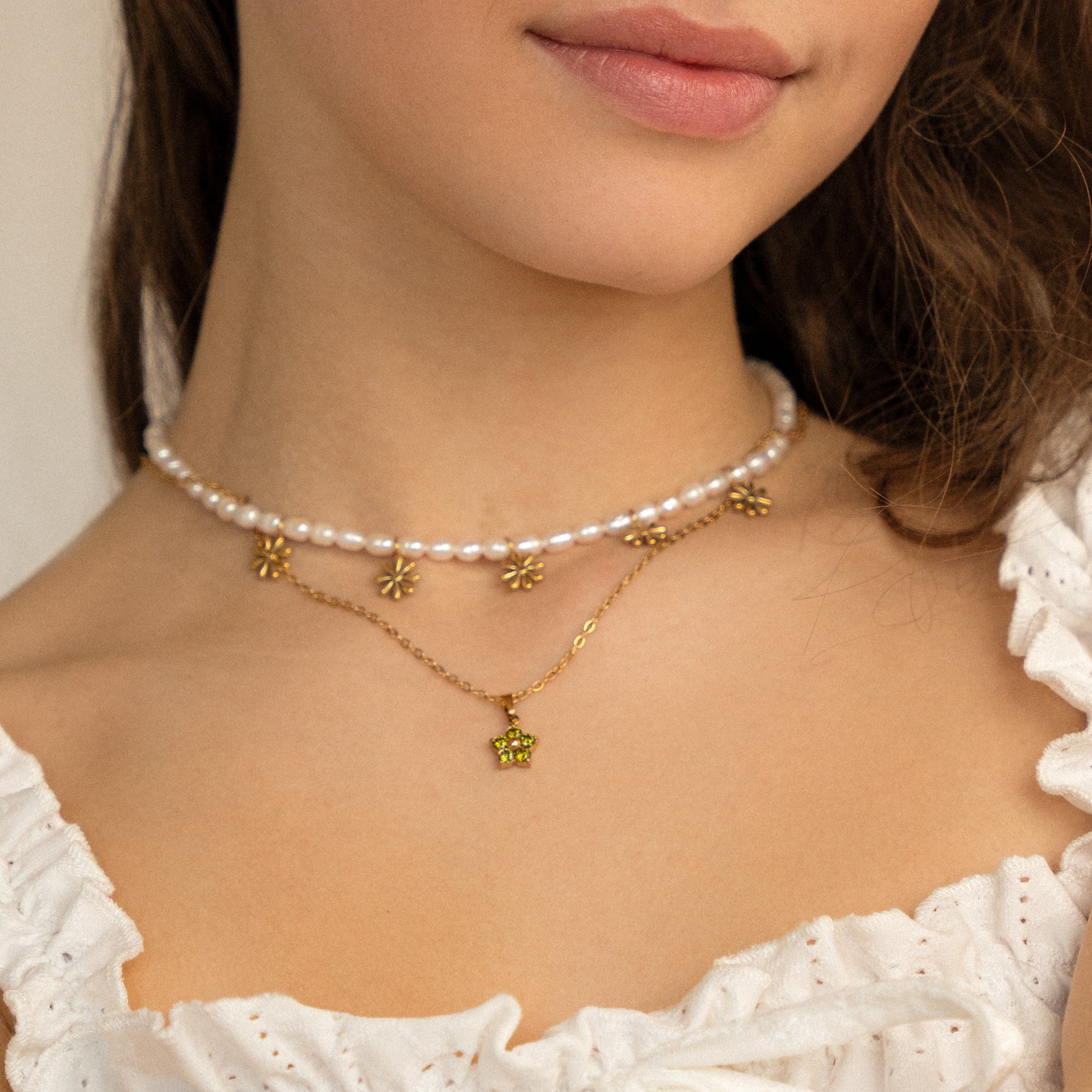 Ketting crystal flower olijfgroen