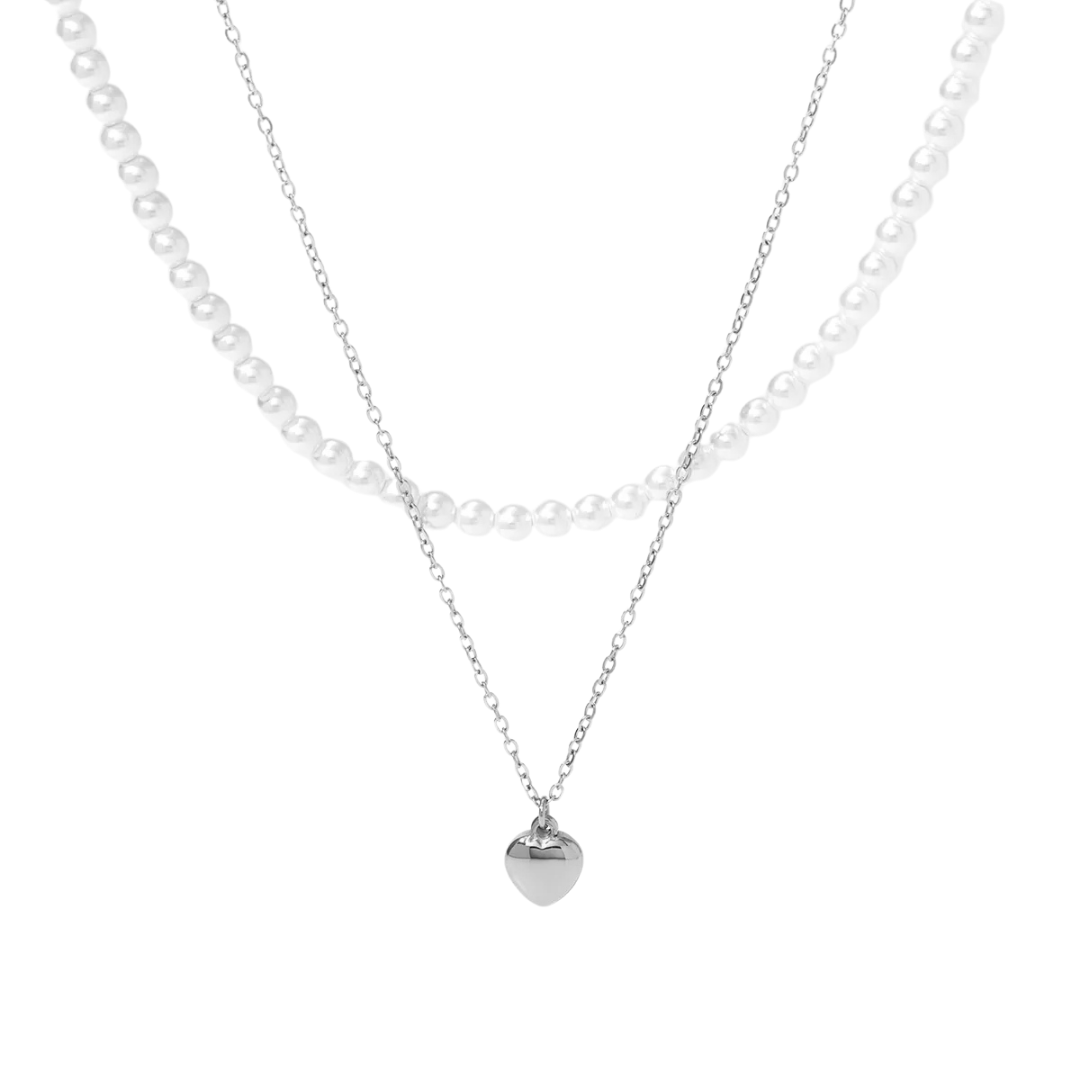 Ketting pearls & heart