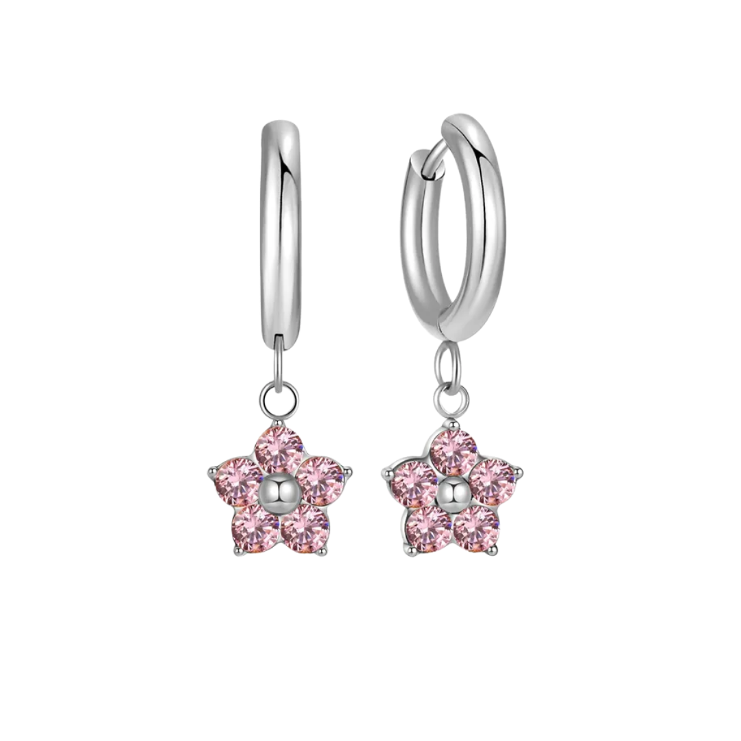 Crystal flower earrings pink