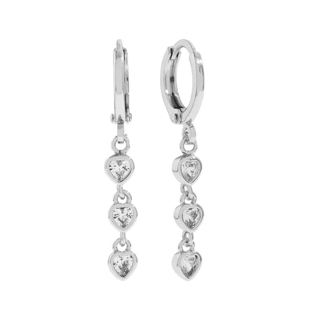 Oorbellen triple heart wit