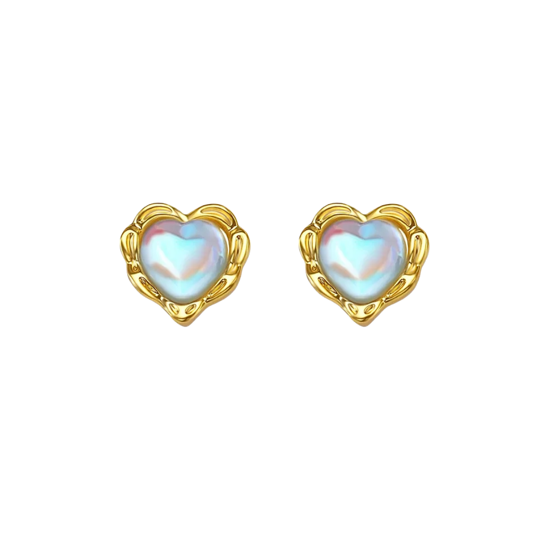 Moonstone heart studs