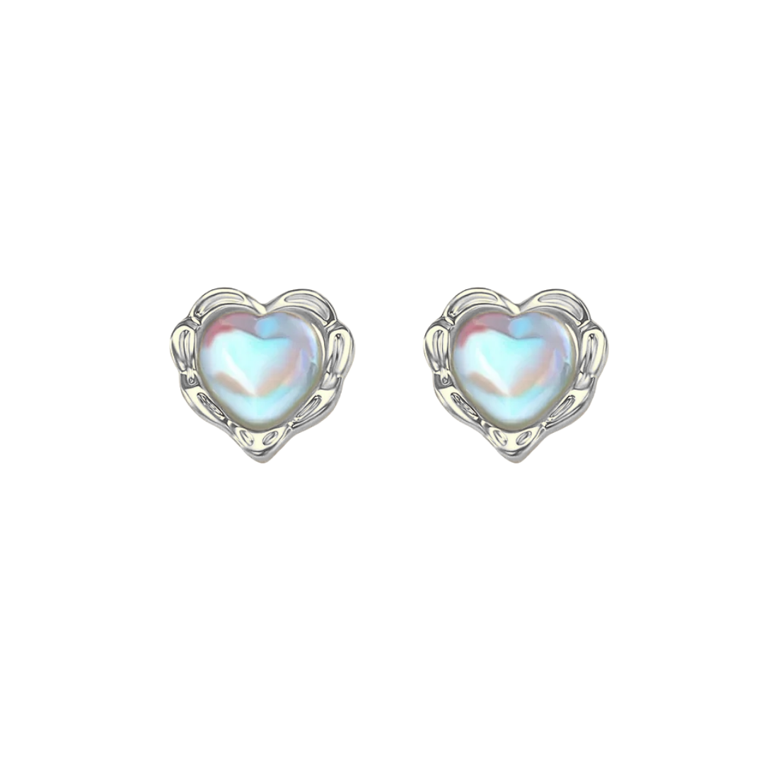 Moonstone heart studs