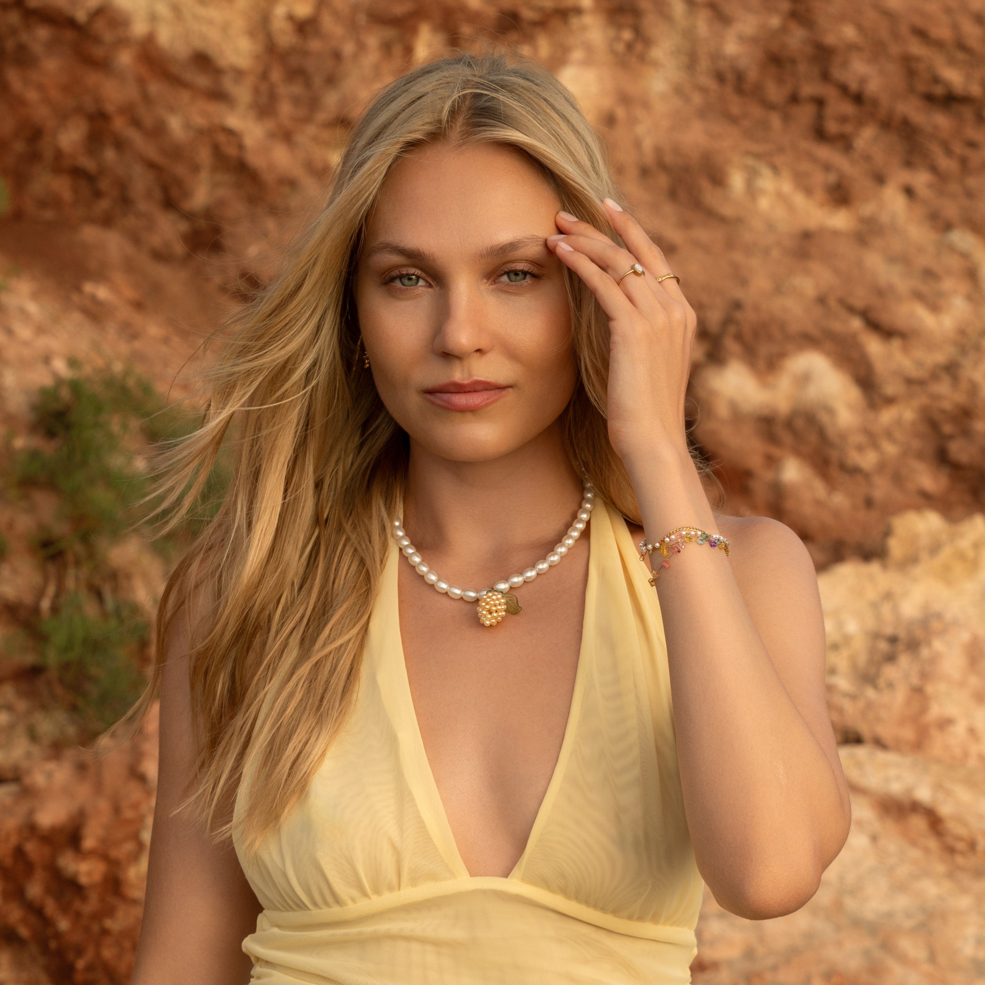 Ketting pearl lemon