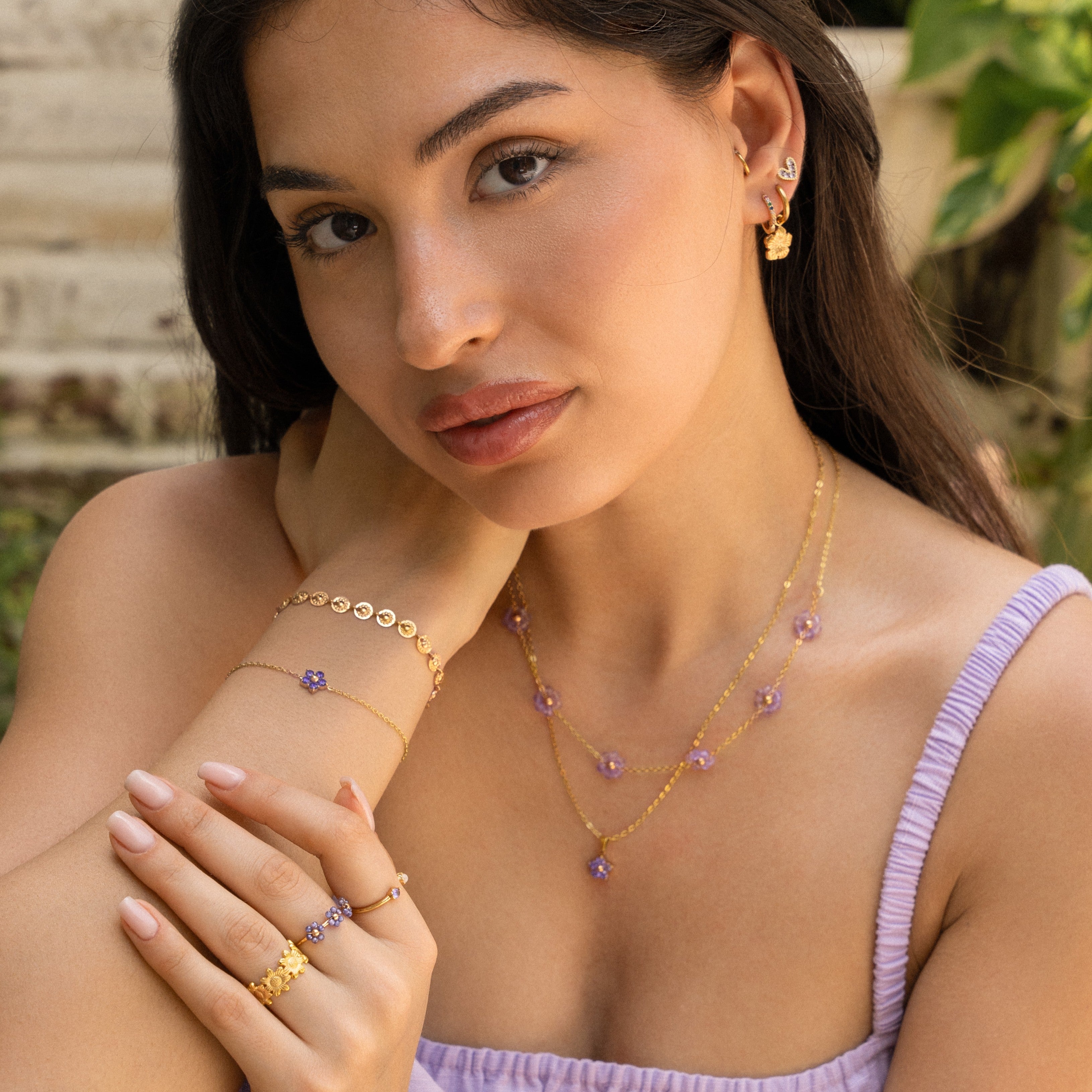 Necklace crystal flower purple