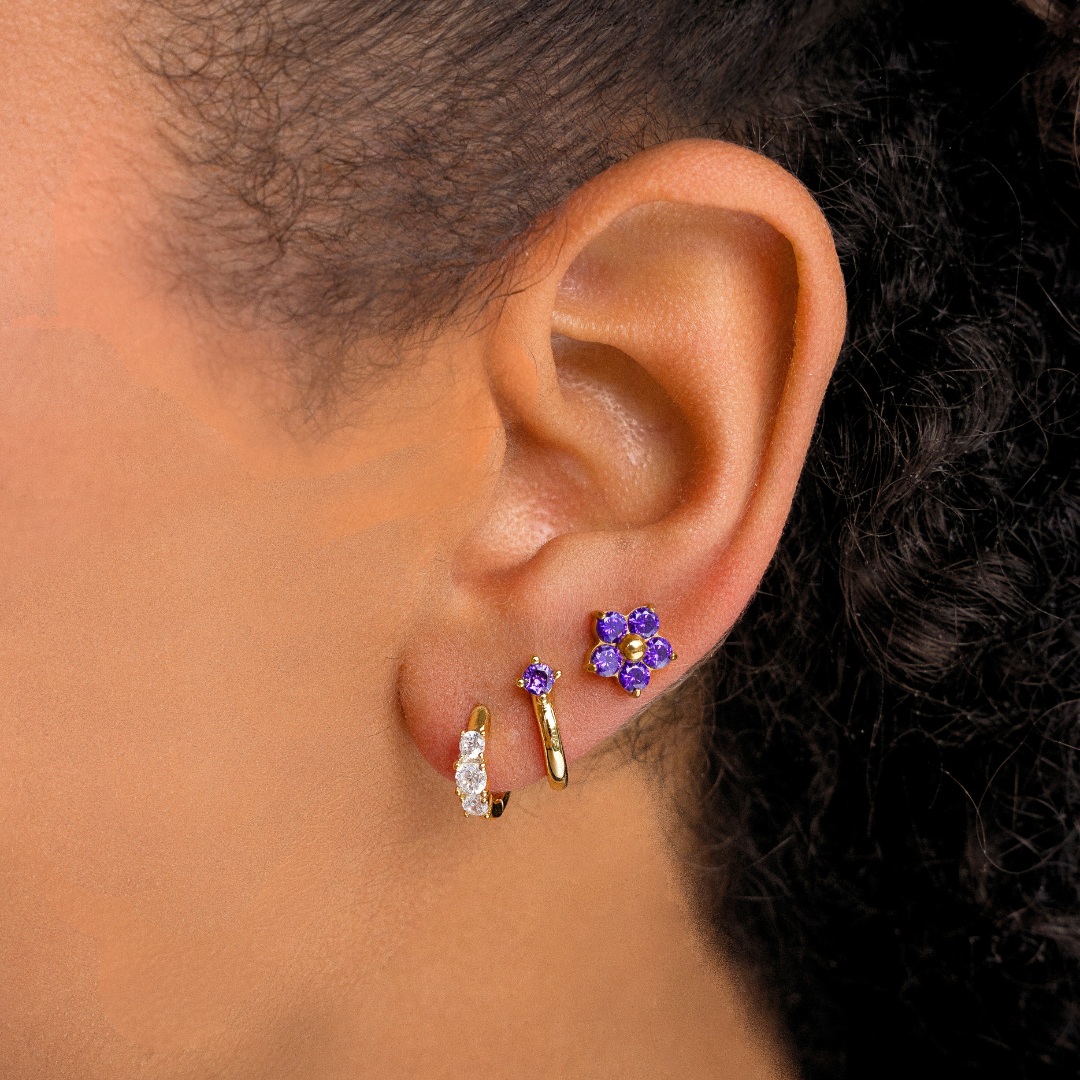 Crystal flower studs paars