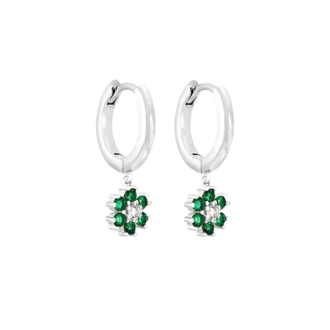 Earrings diamond flower green