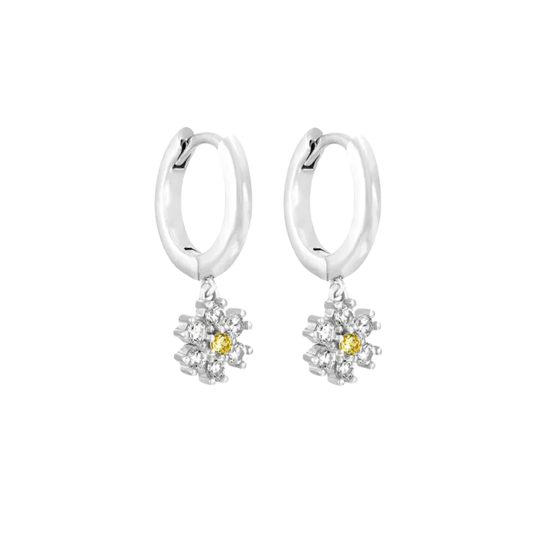 Earrings diamond flower white