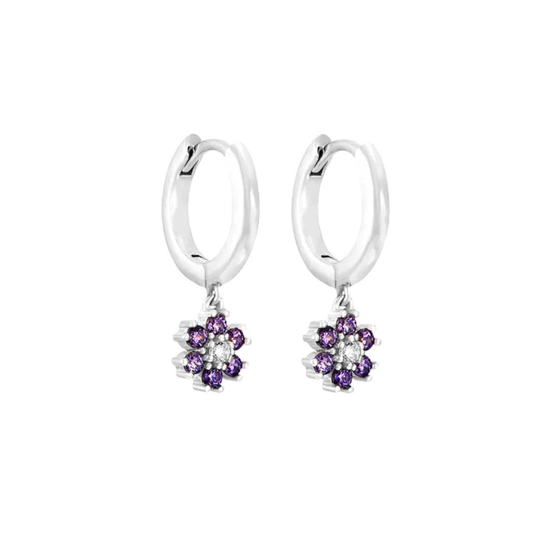Earrings diamond flower purple