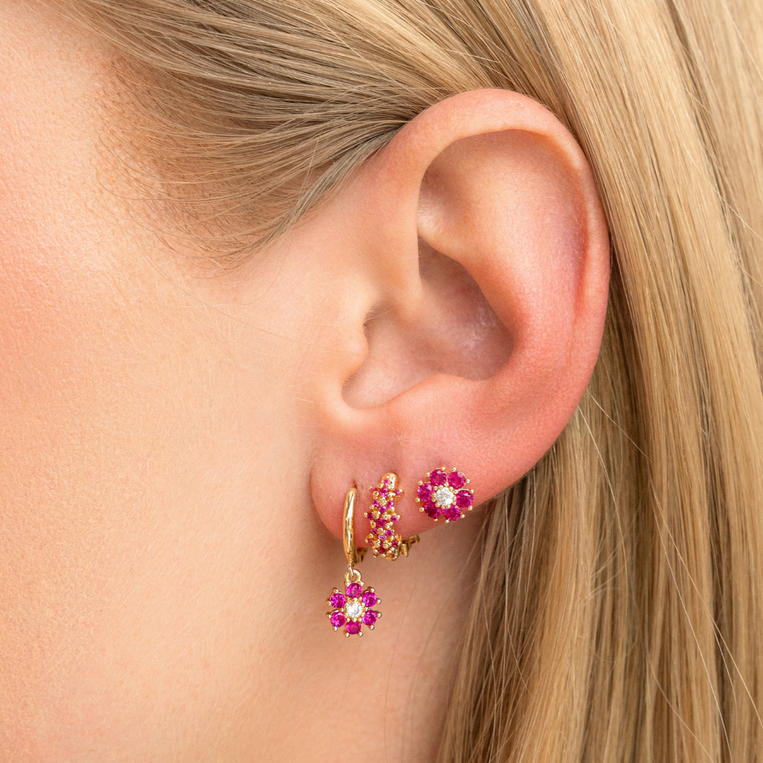 Diamond flower studs roze
