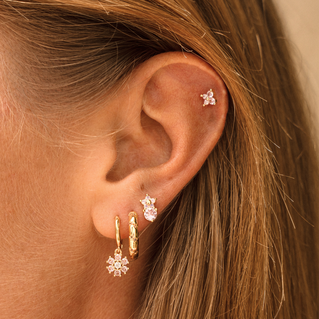 Earrings diamond flower pink