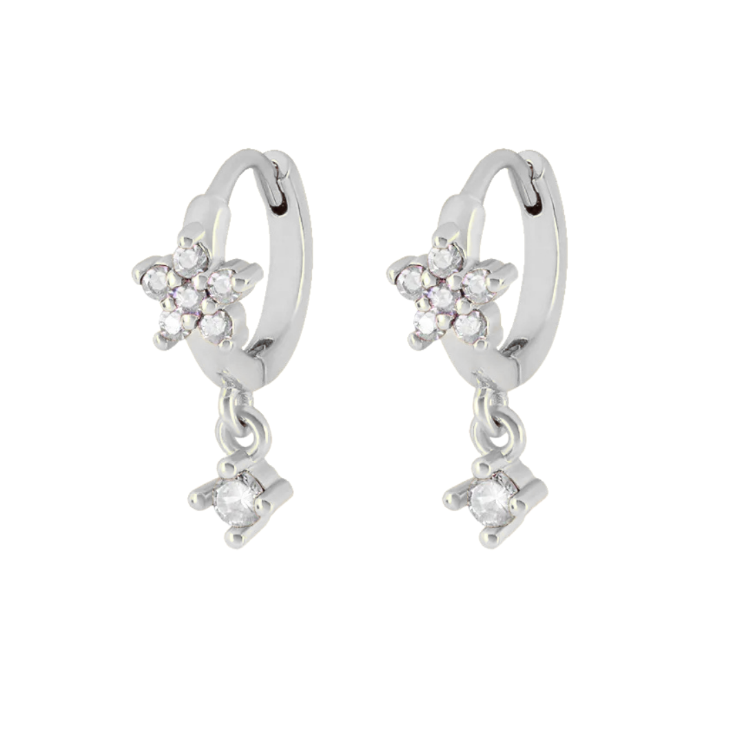 Flower drop hoops white