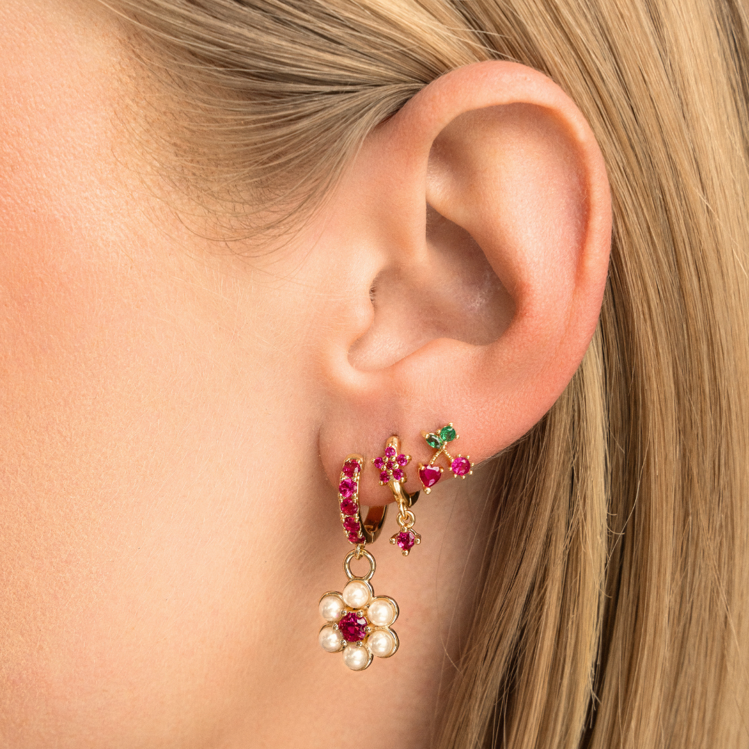 Flower drop hoops pink