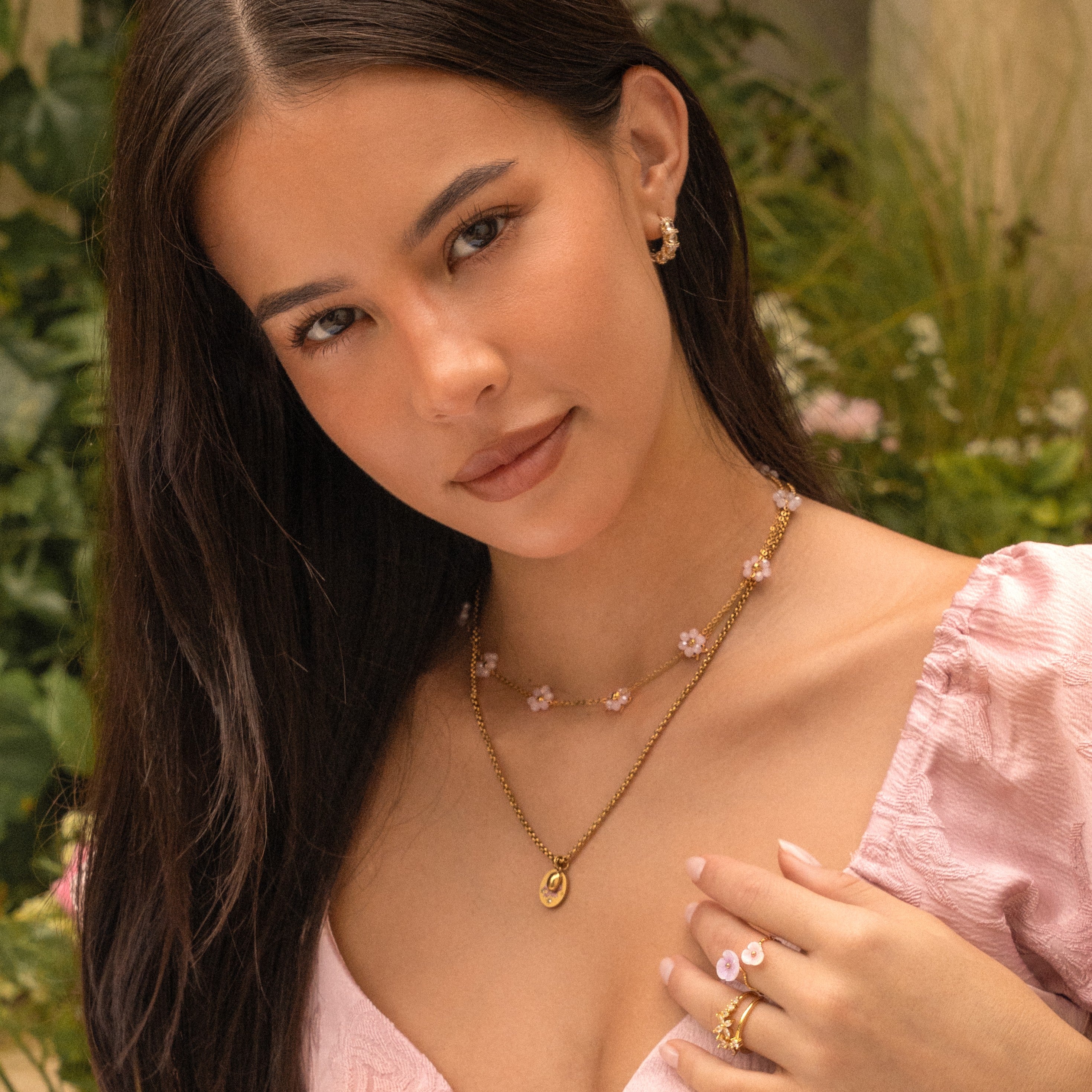 Necklace fleurie pastel pink