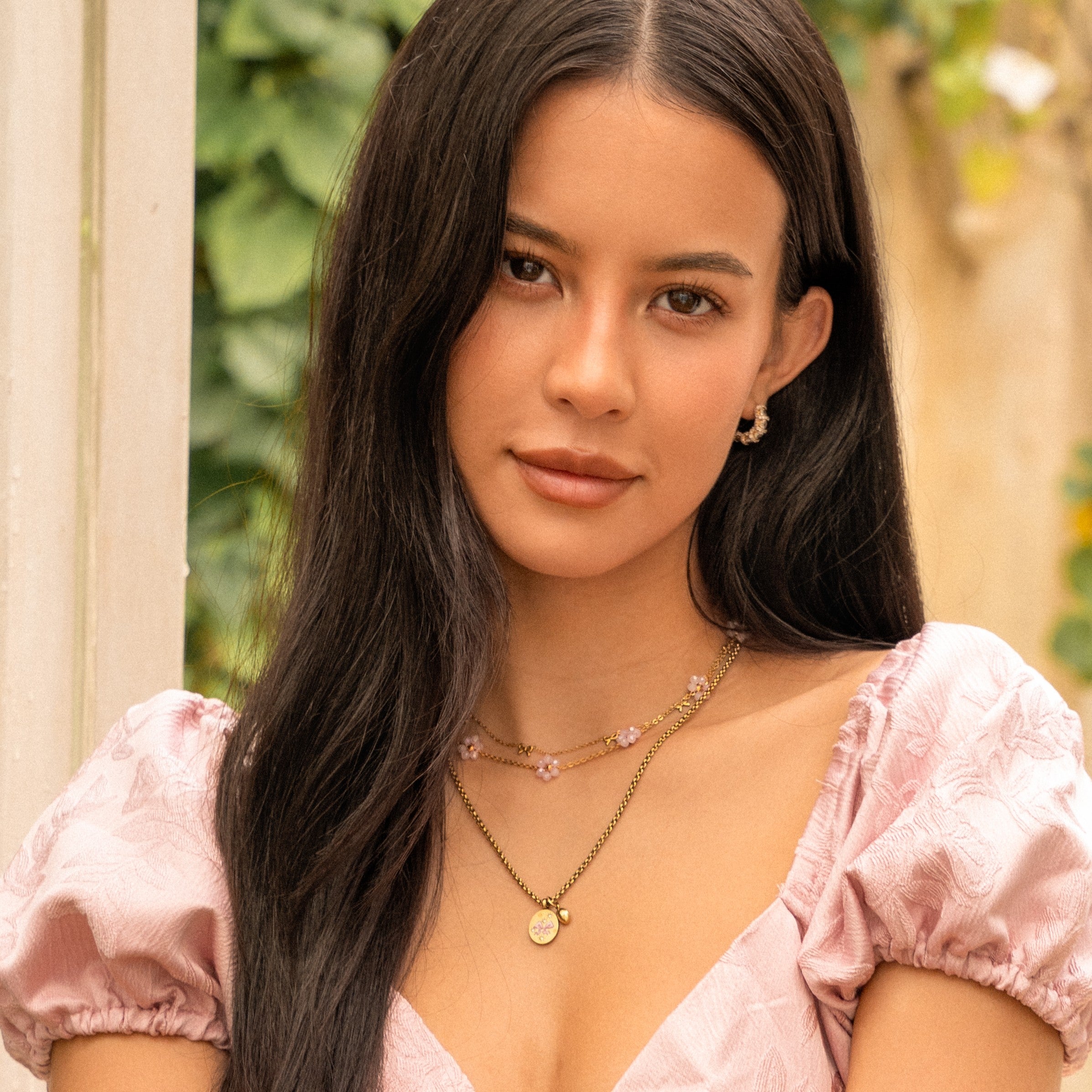 Necklace fleurie pastel pink