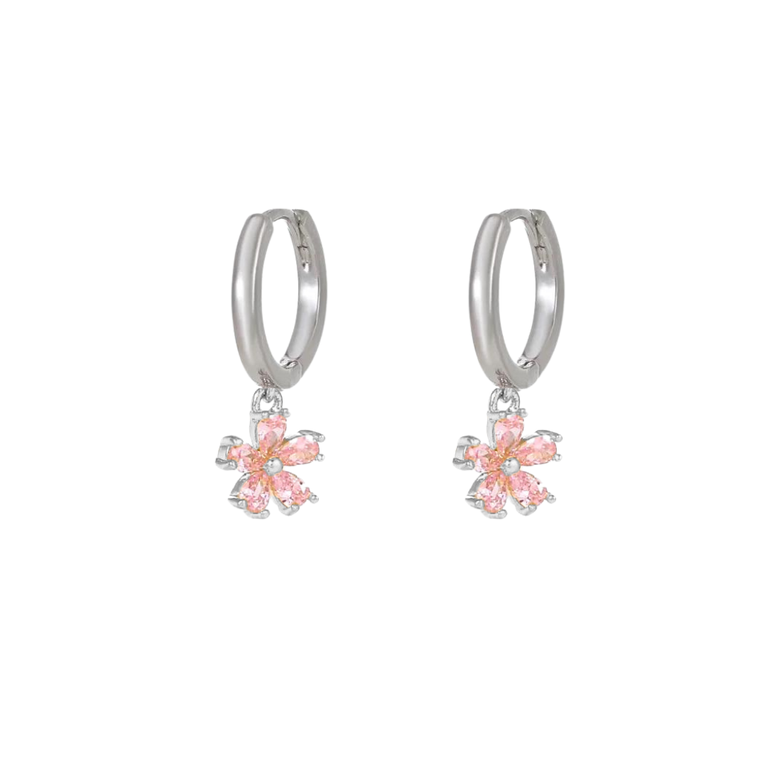 Oorbellen sparkling flower roze