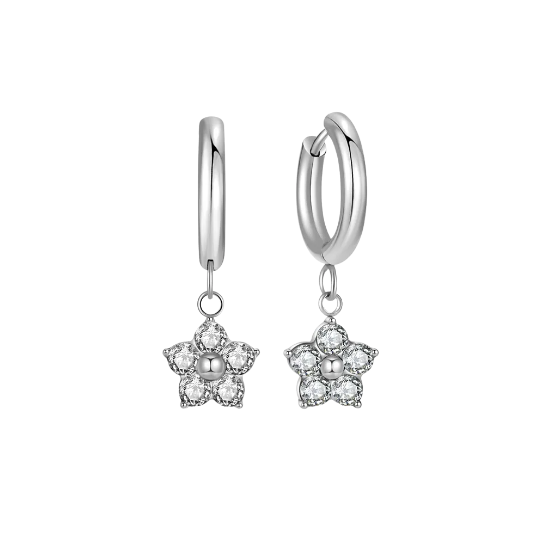 Earrings crystal flower white