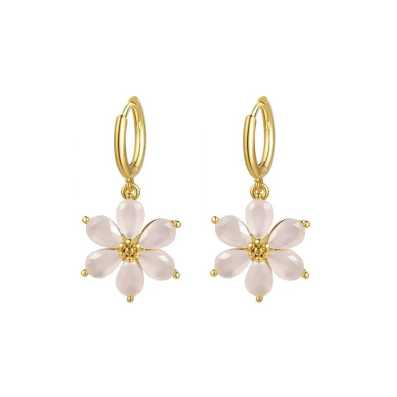 Earrings shining flower pastel white