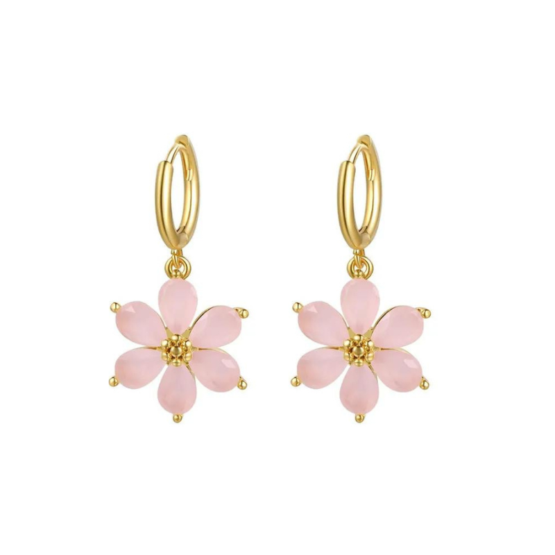 Earrings shining flower pastel pink