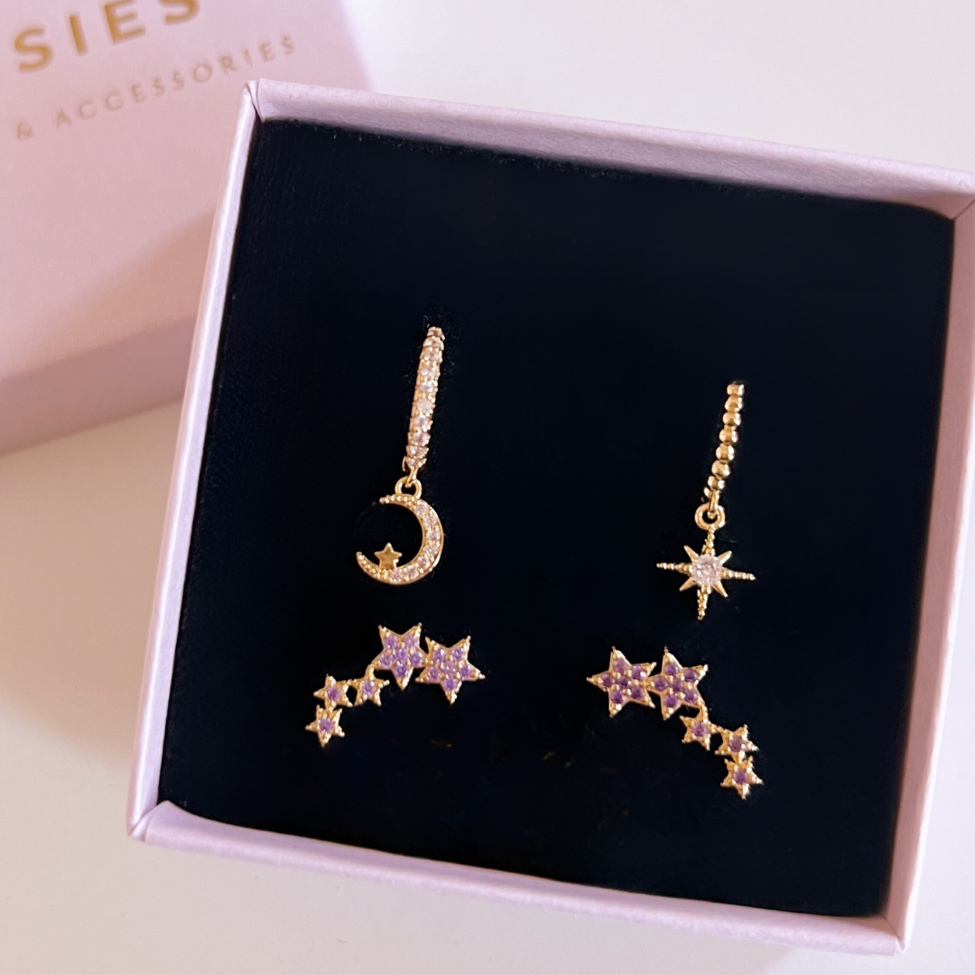 Starry glow studs paars